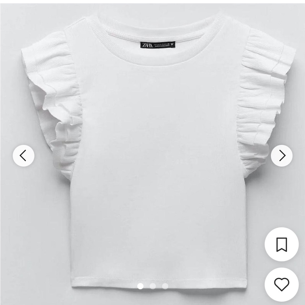 EUC Zara White Cropped Rib Ruffle Sleeve tee